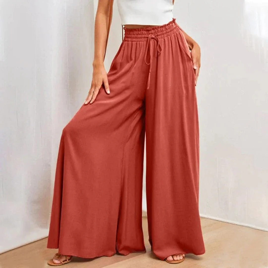Terra | Women's High Waist Wide Leg Pants Smocked Drawstring - Image 3