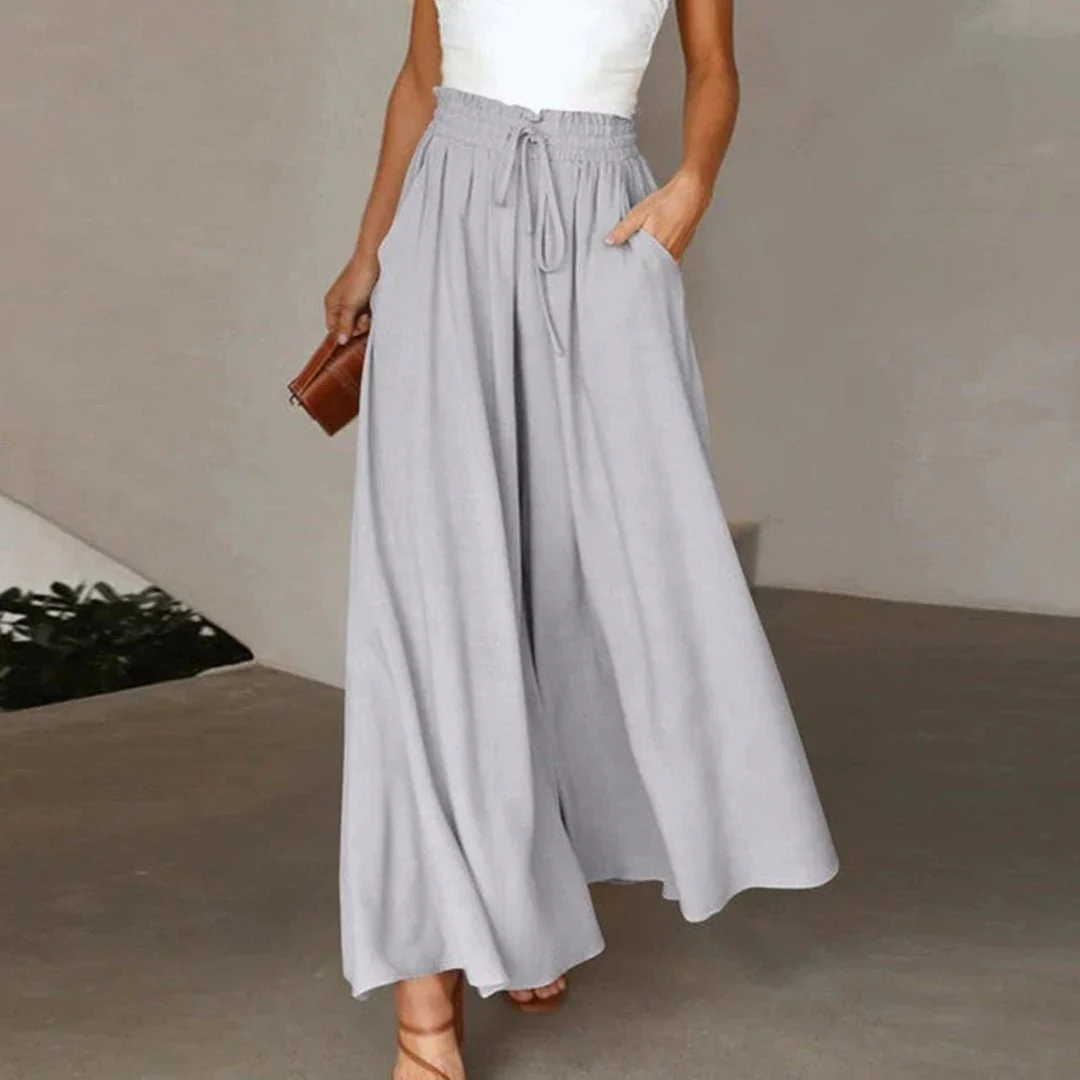 Terra | Women's High Waist Wide Leg Pants Smocked Drawstring - Image 4