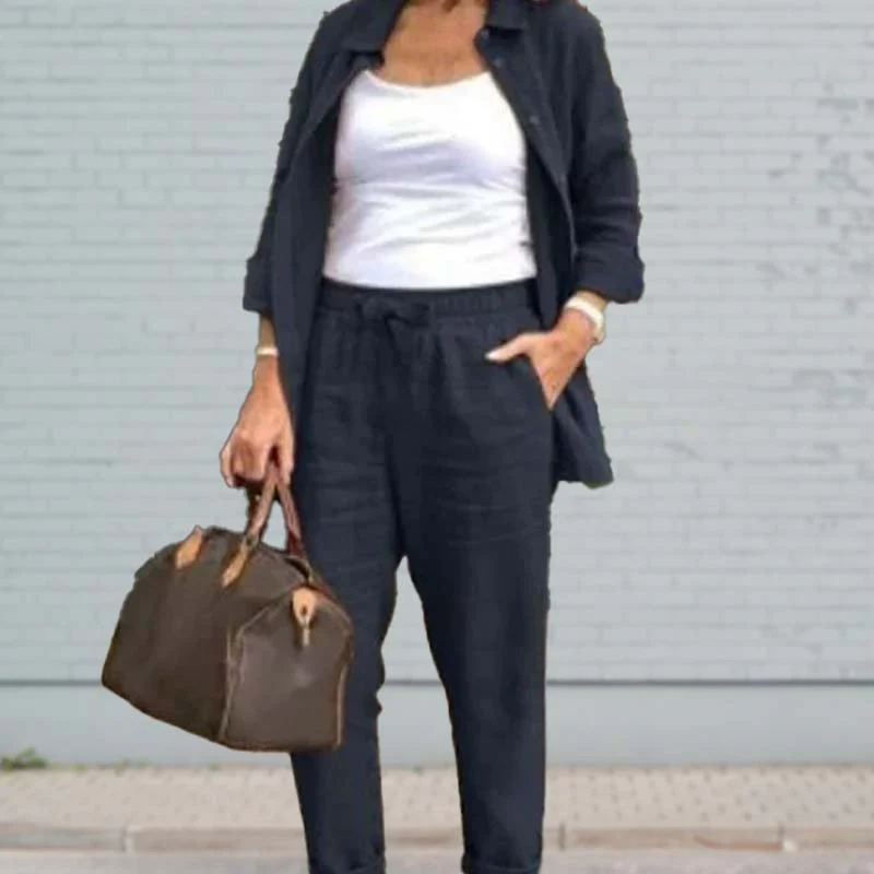 Terra | Women's Two Piece Set Shirt Jacket Drawstring Pants - Image 3