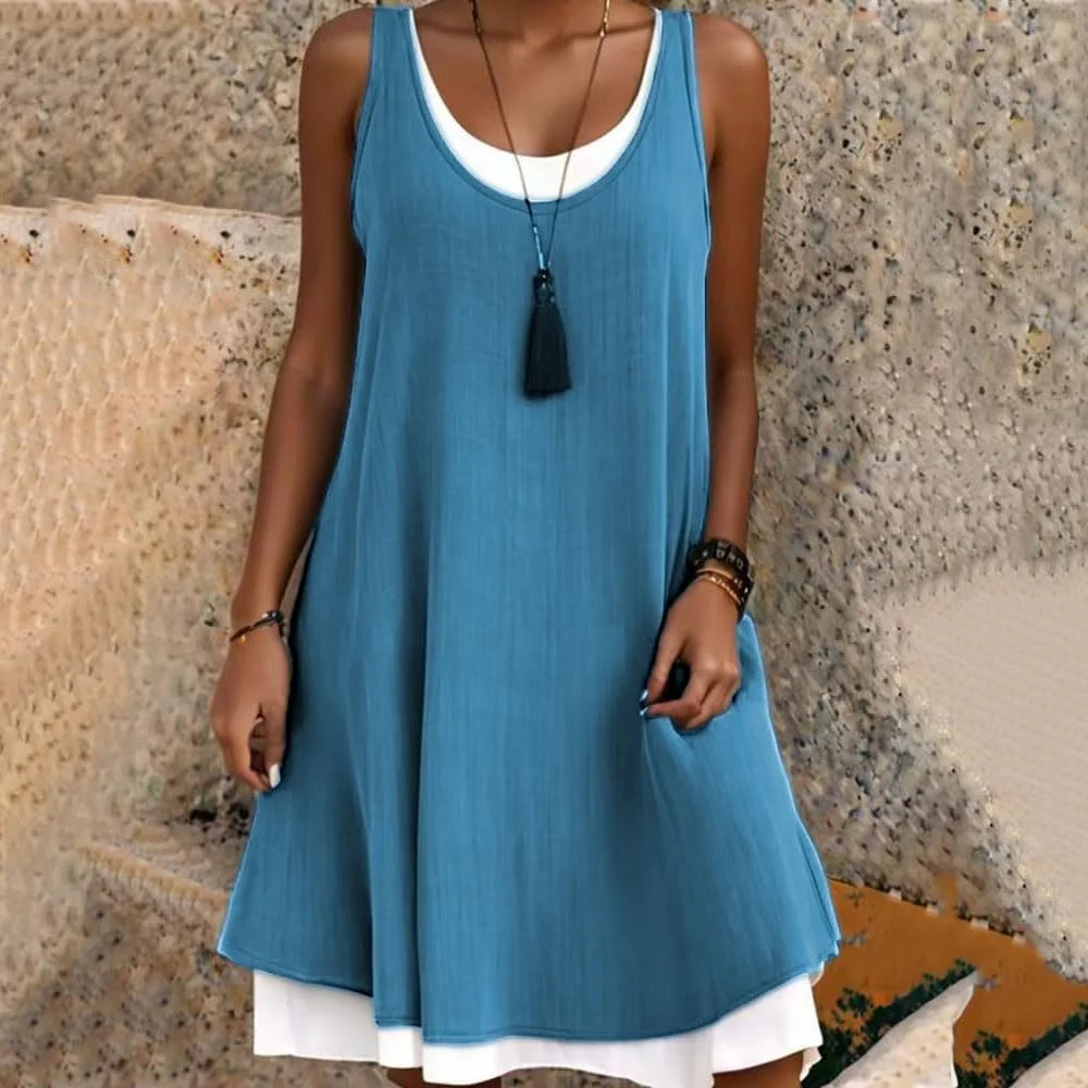 Tessa | Women's Sleeveless Scoop Neck Layered Mini Dress - Image 2