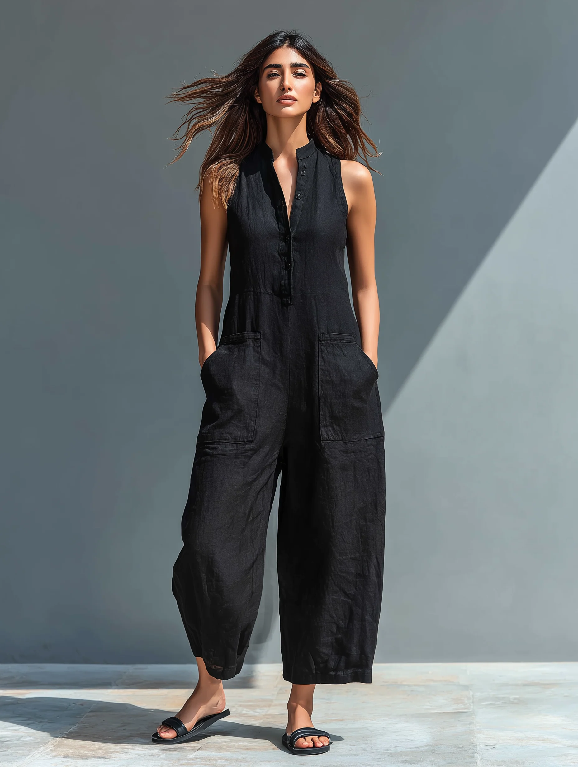Thalia | Women's Sleeveless Mandarin Collar Jumpsuit - Image 5