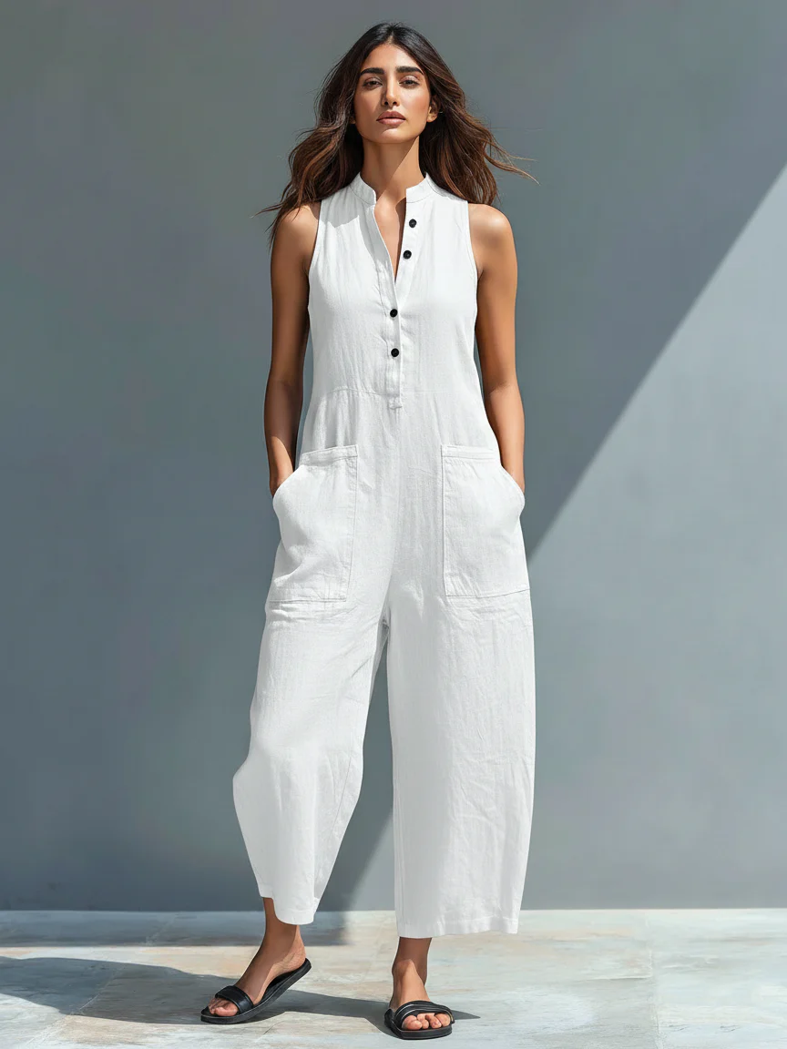 Thalia | Women's Sleeveless Mandarin Collar Jumpsuit - Image 7