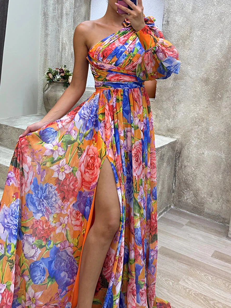 Theodora | Women's One Shoulder Floral Maxi Dress - Image 11