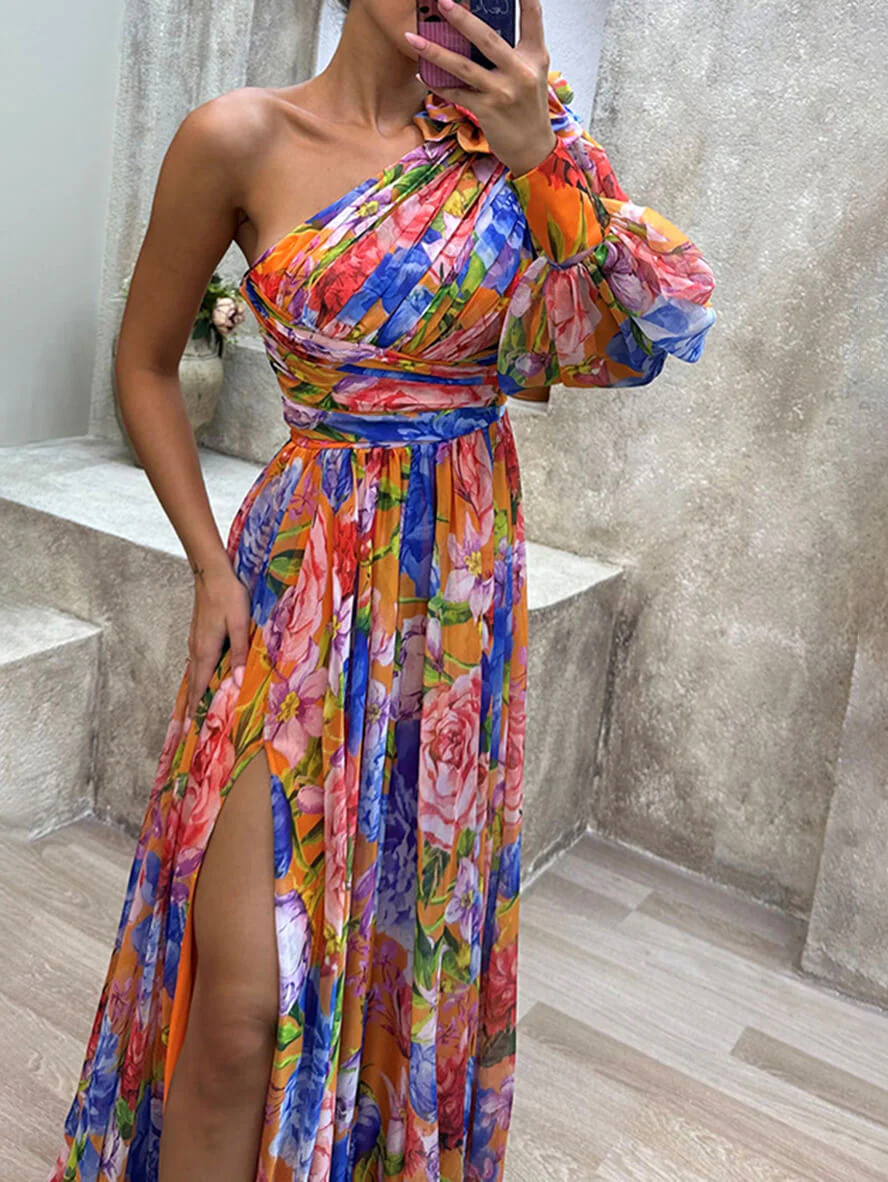 Theodora | Women's One Shoulder Floral Maxi Dress - Image 12