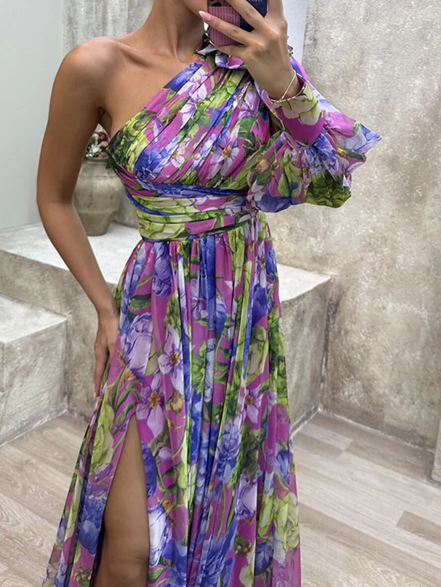 Theodora | Women's One Shoulder Floral Maxi Dress - Image 7