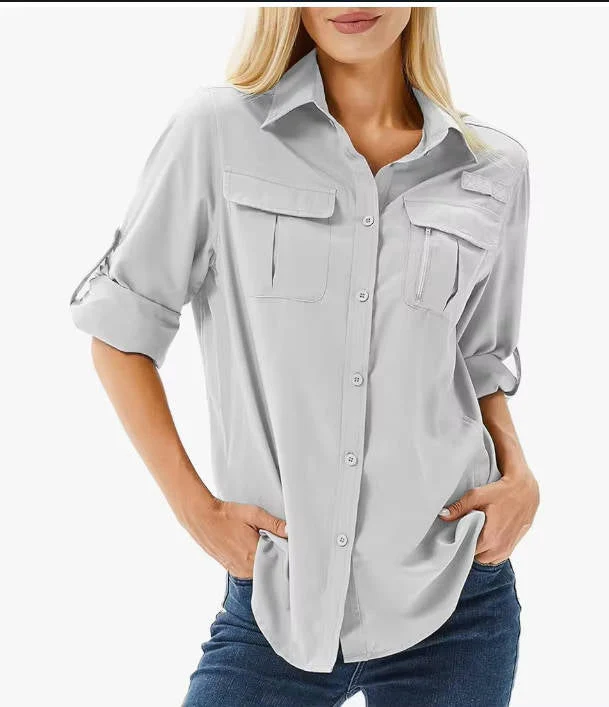 Trek | Women's UPF 50 Long Sleeve Hiking Shirt Roll-Up Safari Shirt - Image 2