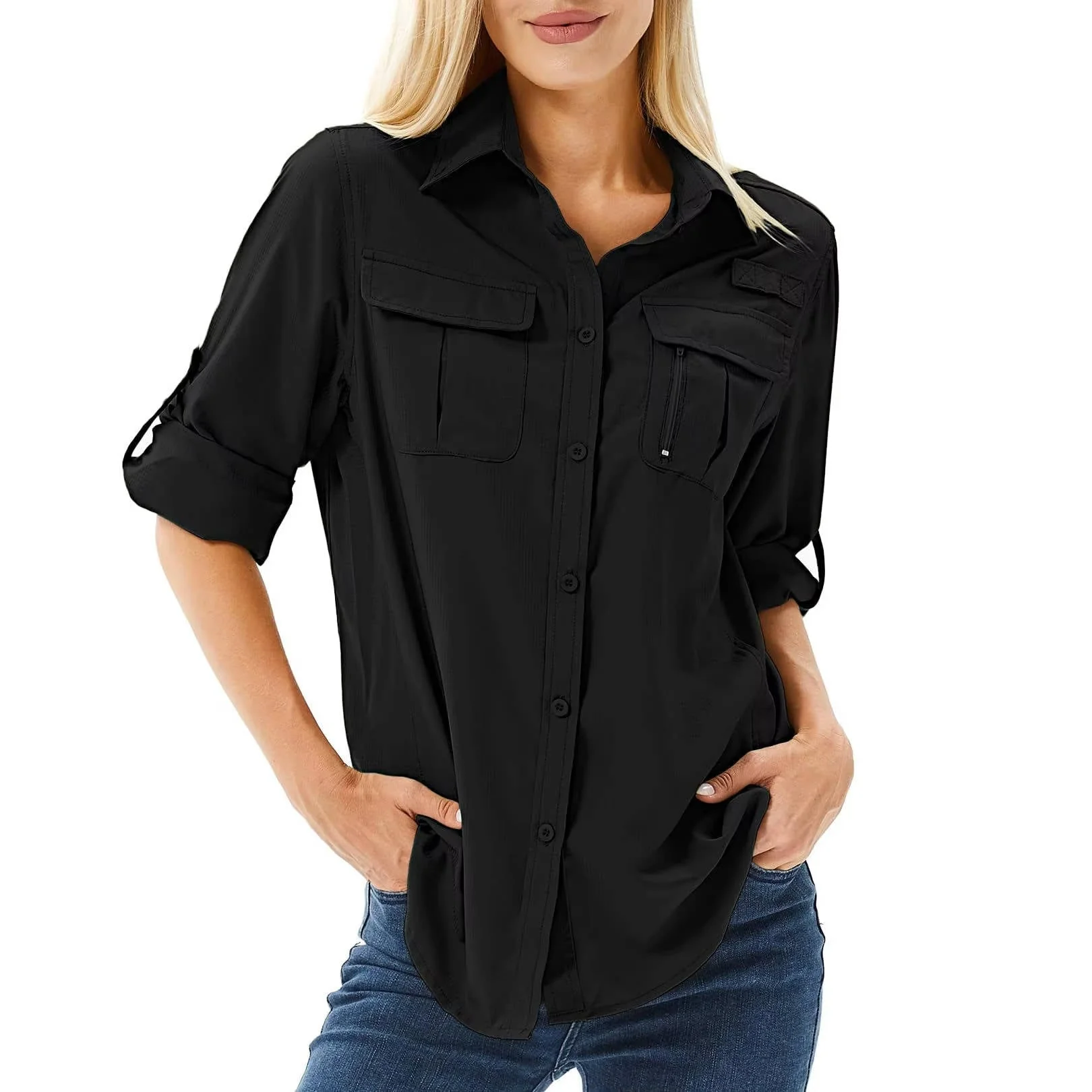 Trek | Women's UPF 50 Long Sleeve Hiking Shirt Roll-Up Safari Shirt - Image 4