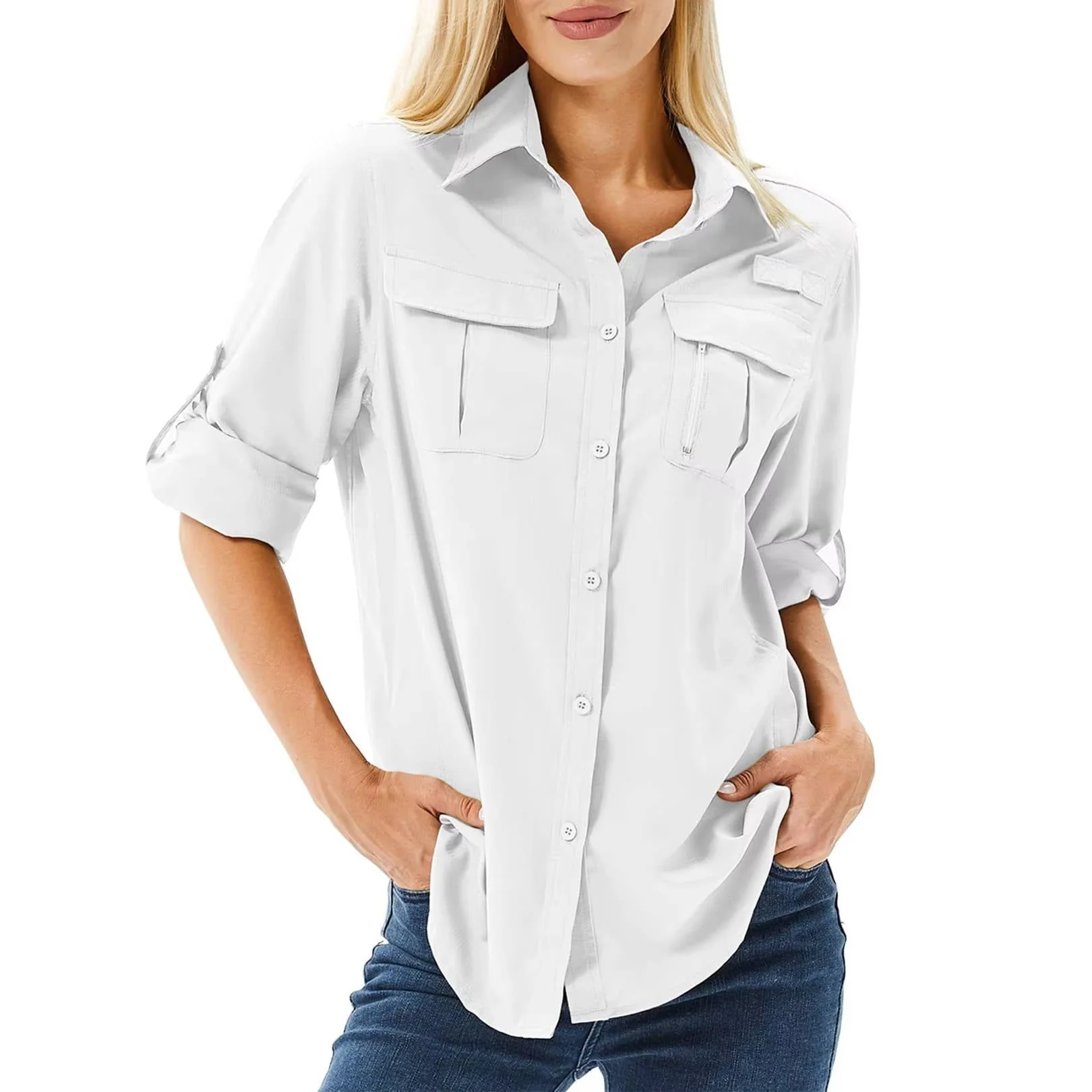Trek | Women's UPF 50 Long Sleeve Hiking Shirt Roll-Up Safari Shirt - Image 5