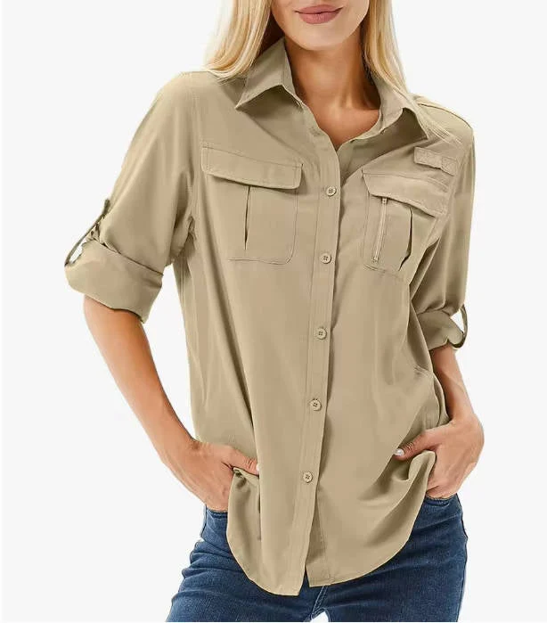 Trek | Women's UPF 50 Long Sleeve Hiking Shirt Roll-Up Safari Shirt - Image 6