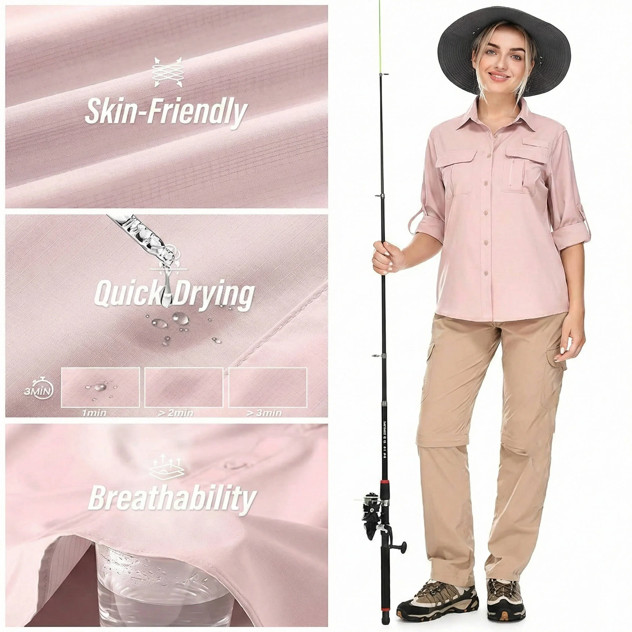 Trek | Women's UPF 50 Long Sleeve Hiking Shirt Roll-Up Safari Shirt - Image 7