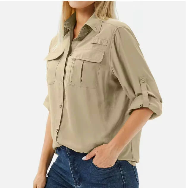 Trek | Women's UPF 50 Long Sleeve Hiking Shirt Roll-Up Safari Shirt - Image 8