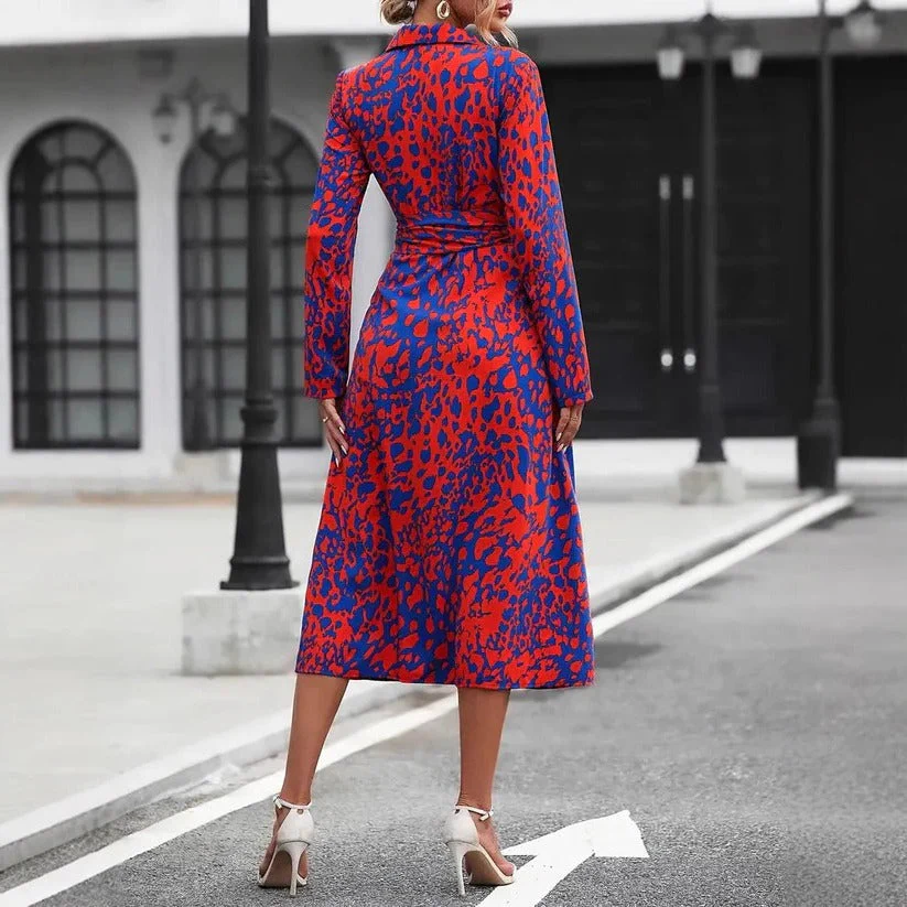 Valentina | Women's Abstract Print Button Down Belted Midi Shirt Dress - Image 4