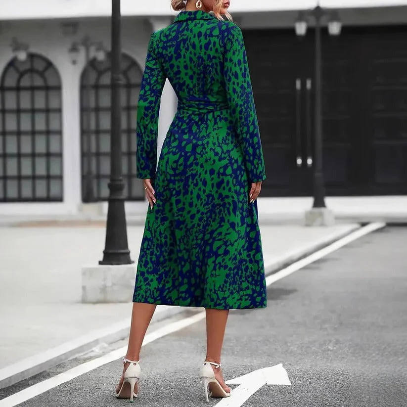 Valentina | Women's Abstract Print Button Down Belted Midi Shirt Dress - Image 5