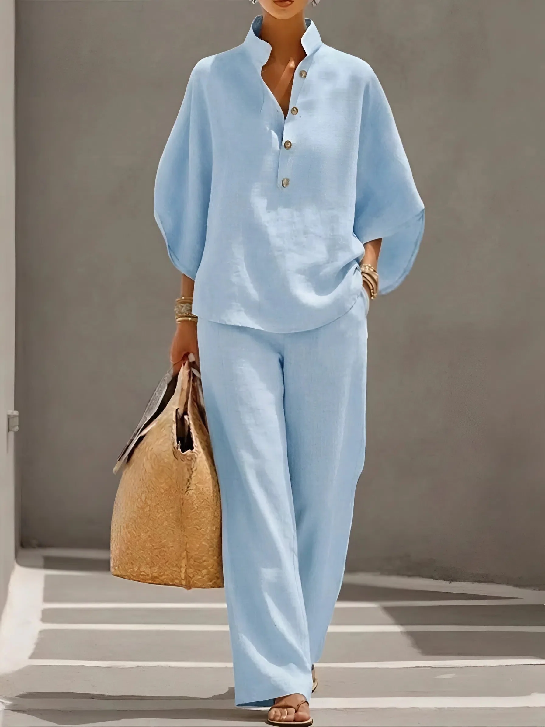 Valentina | Women's Button Up Wide Leg Set - Image 2