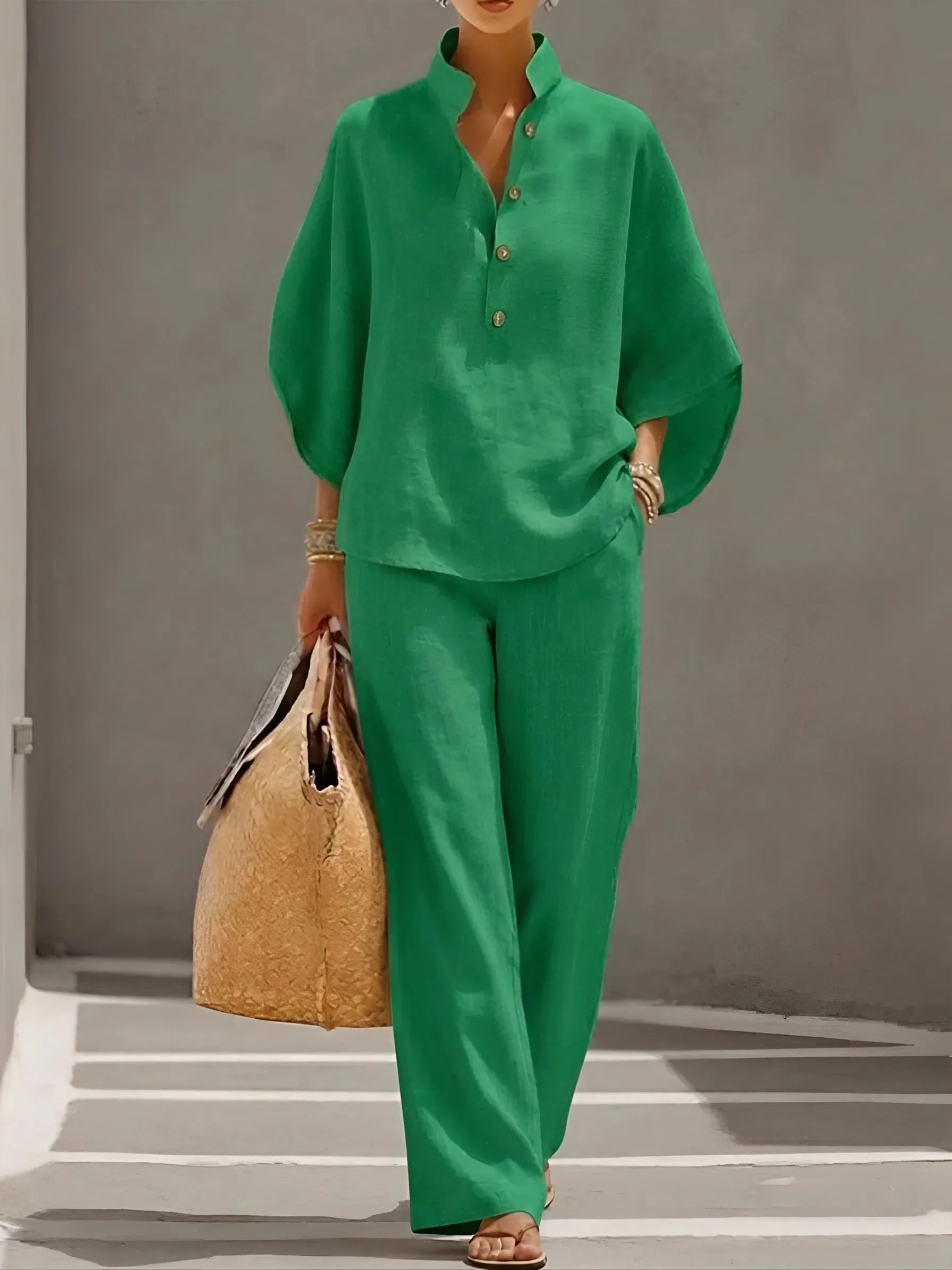 Valentina | Women's Button Up Wide Leg Set - Image 3