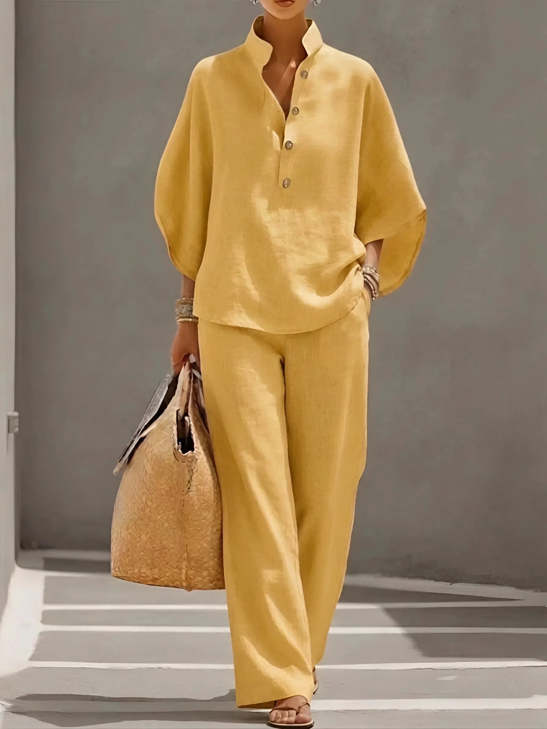 Valentina | Women's Button Up Wide Leg Set - Image 4
