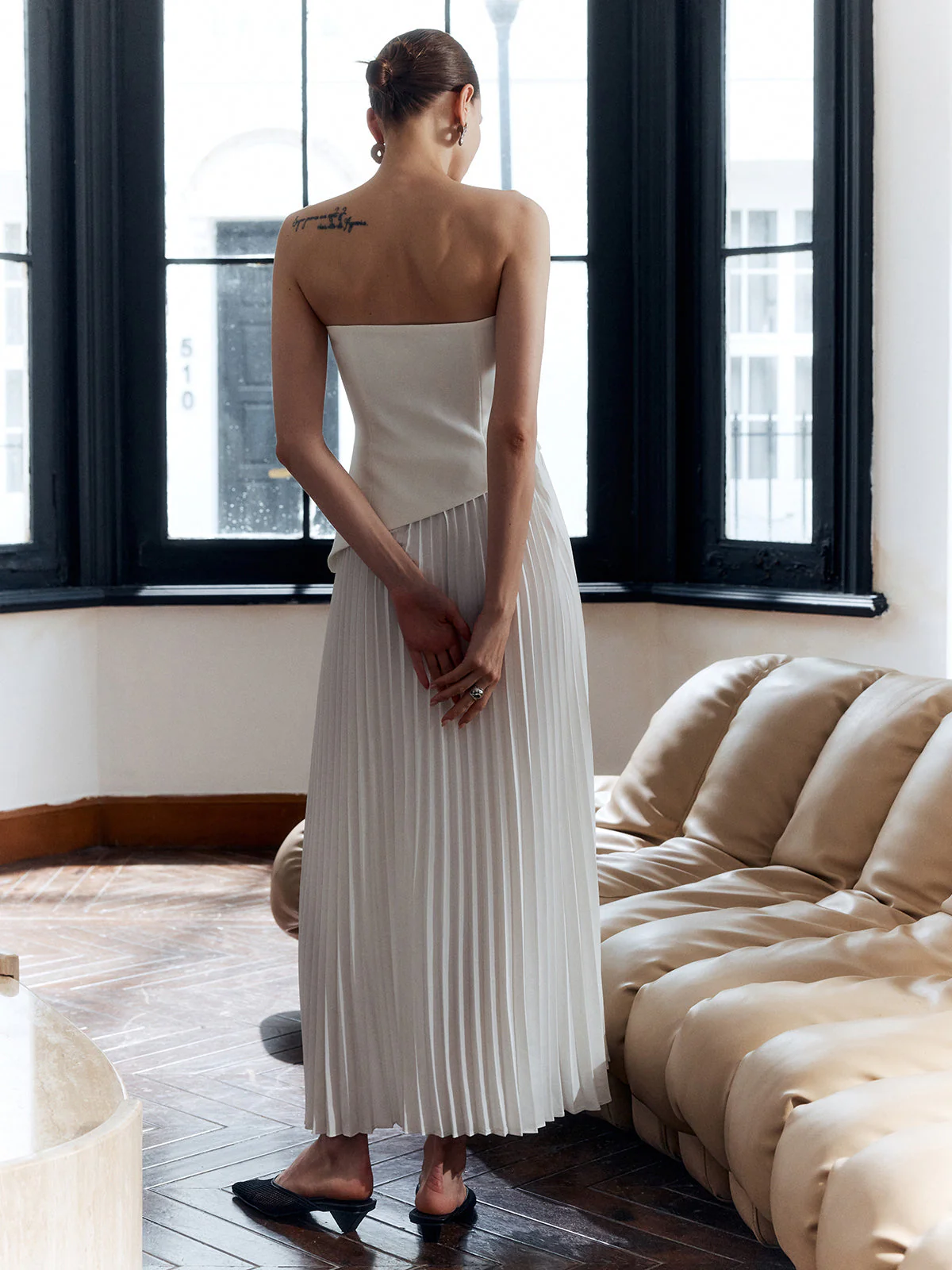 Vienna | Women's Strapless Pleated Maxi Dress with Side Split - Image 3