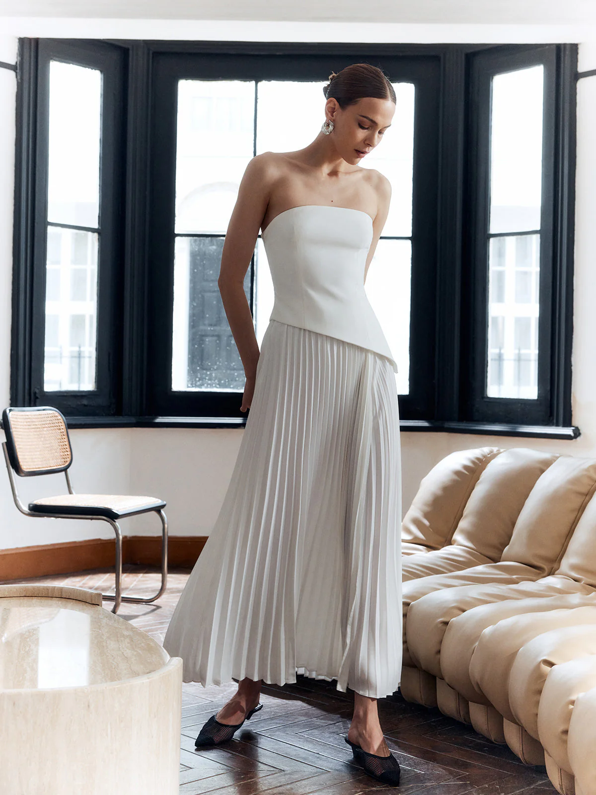 Vienna | Women's Strapless Pleated Maxi Dress with Side Split - Image 6