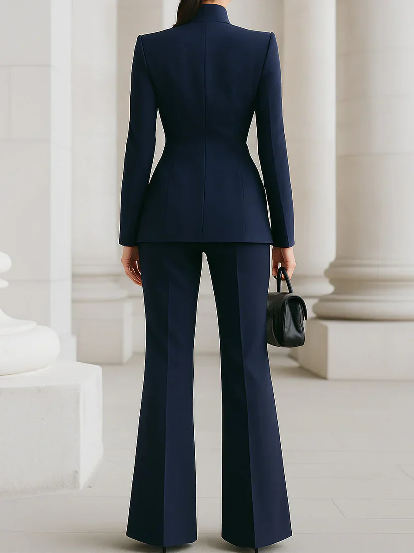 Vina | Women's Two-Piece Suit Set Longline Blazer & Flare Trousers - Image 7