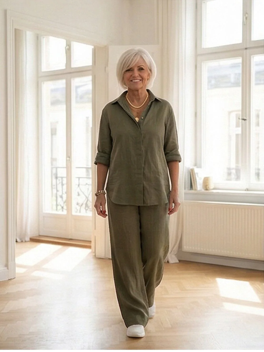 Vivian | Women's Casual Button-Down Shirt and Wide-Leg Pants Set - Image 21