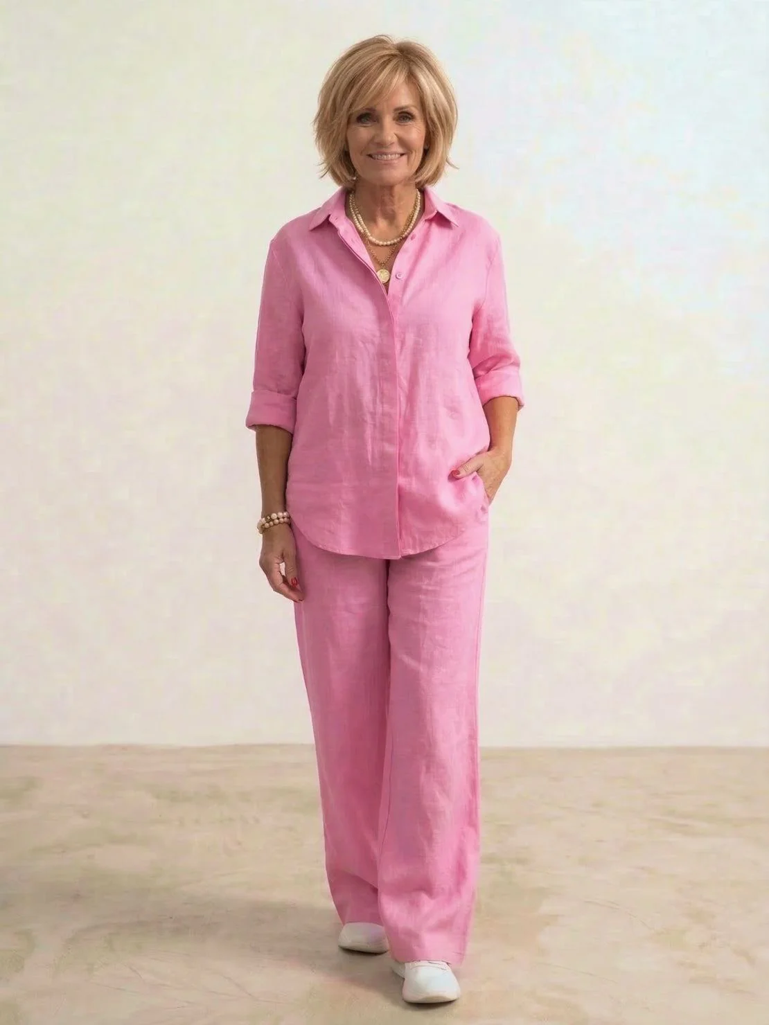 Vivian | Women's Casual Button-Down Shirt and Wide-Leg Pants Set - Image 6