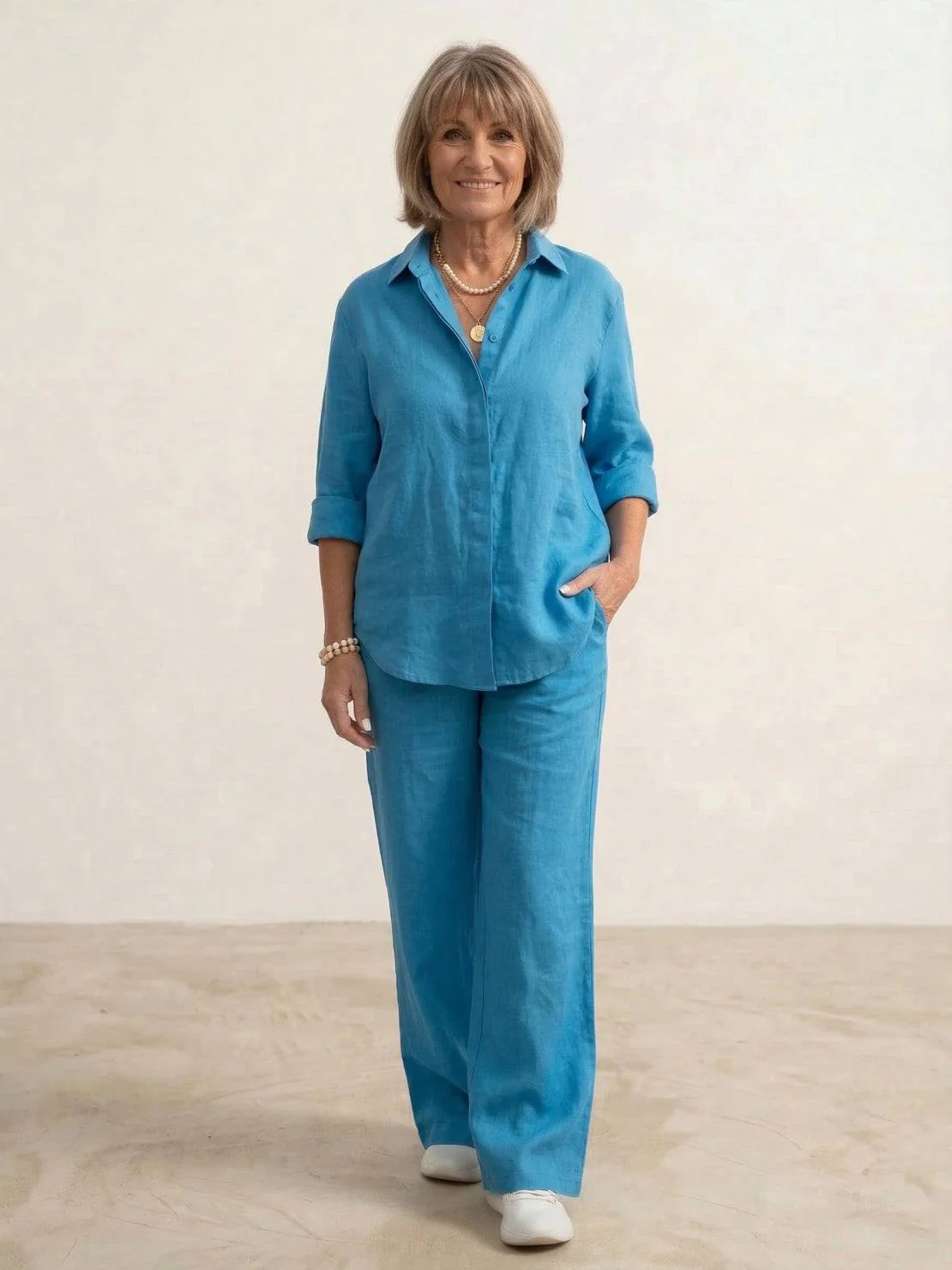Vivian | Women's Casual Button-Down Shirt and Wide-Leg Pants Set - Image 8