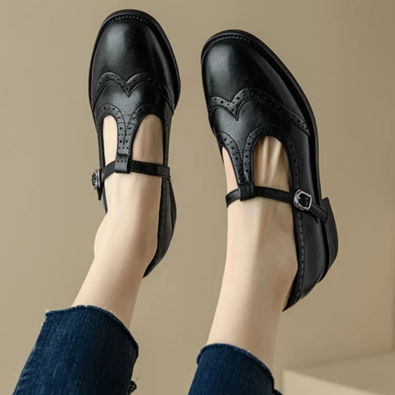 Vivian | Women's T-Strap Mary Jane Shoes Low Block Heel Buckle - Image 3