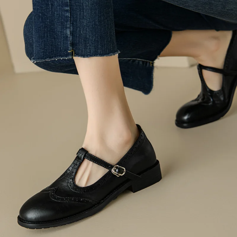 Vivian | Women's T-Strap Mary Jane Shoes Low Block Heel Buckle - Image 4