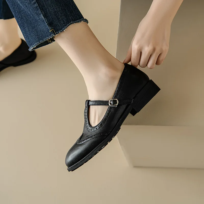 Vivian | Women's T-Strap Mary Jane Shoes Low Block Heel Buckle - Image 5