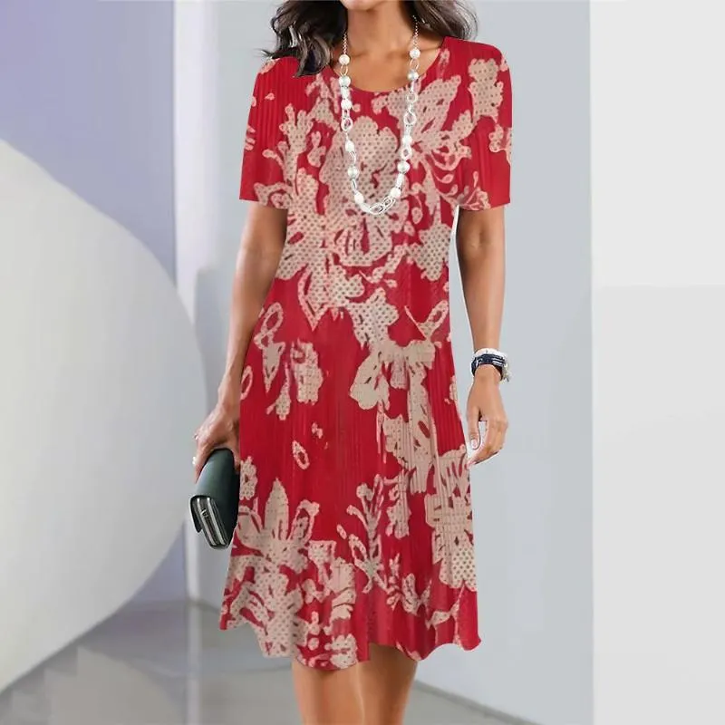 Vivid | Women's Print Midi Dress Short Sleeve A-Line Casual - Image 6
