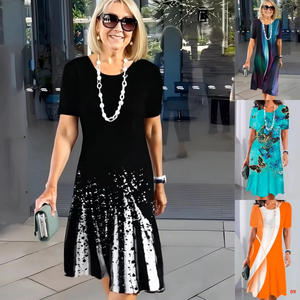 Vivid | Women's Print Midi Dress Short Sleeve A-Line Casual - Image 8