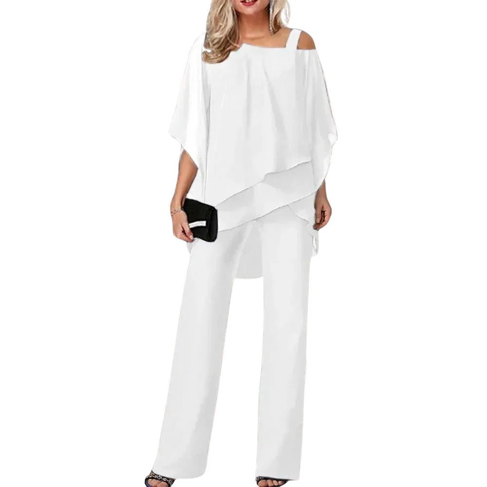 Vivienne | Women's Chiffon Overlay Batwing Sleeve Wide Leg Pantsuit - Image 3
