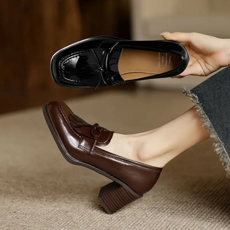 Vivienne | Women's Tassel Loafer Pumps Block Heel Round Toe Heels - Image 13