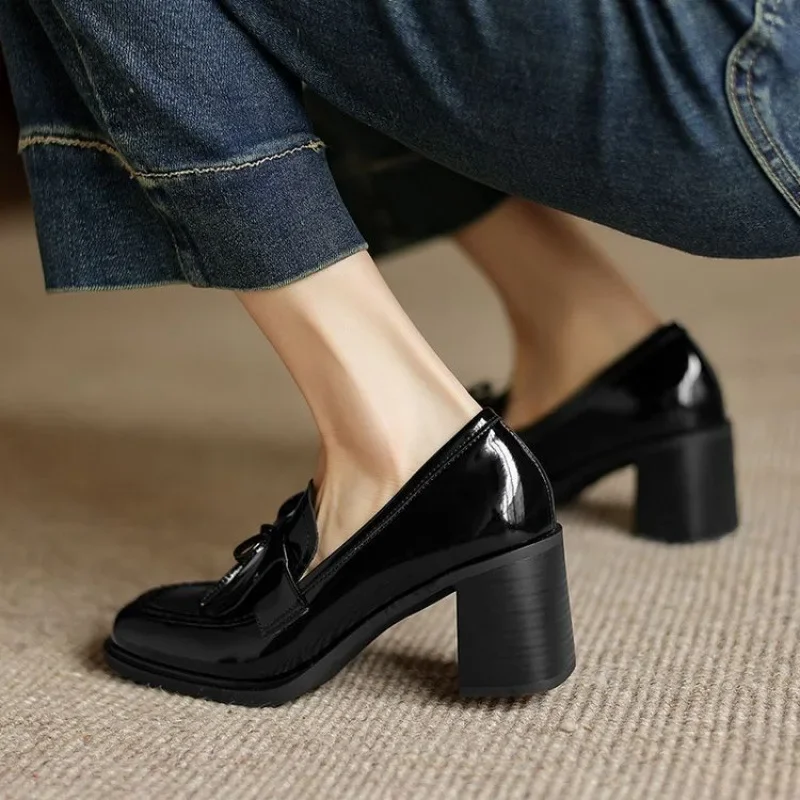 Vivienne | Women's Tassel Loafer Pumps Block Heel Round Toe Heels - Image 3
