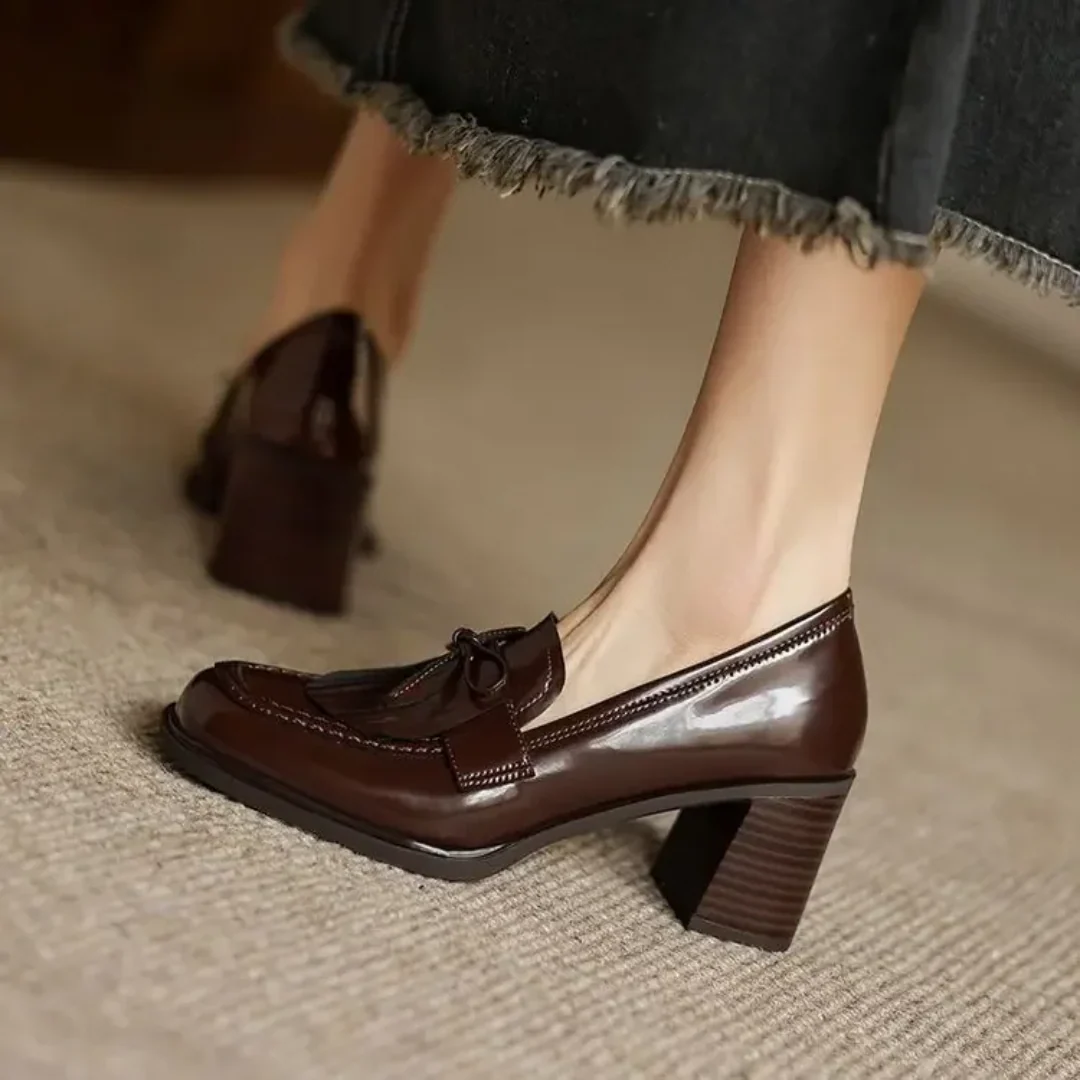 Vivienne | Women's Tassel Loafer Pumps Block Heel Round Toe Heels - Image 7