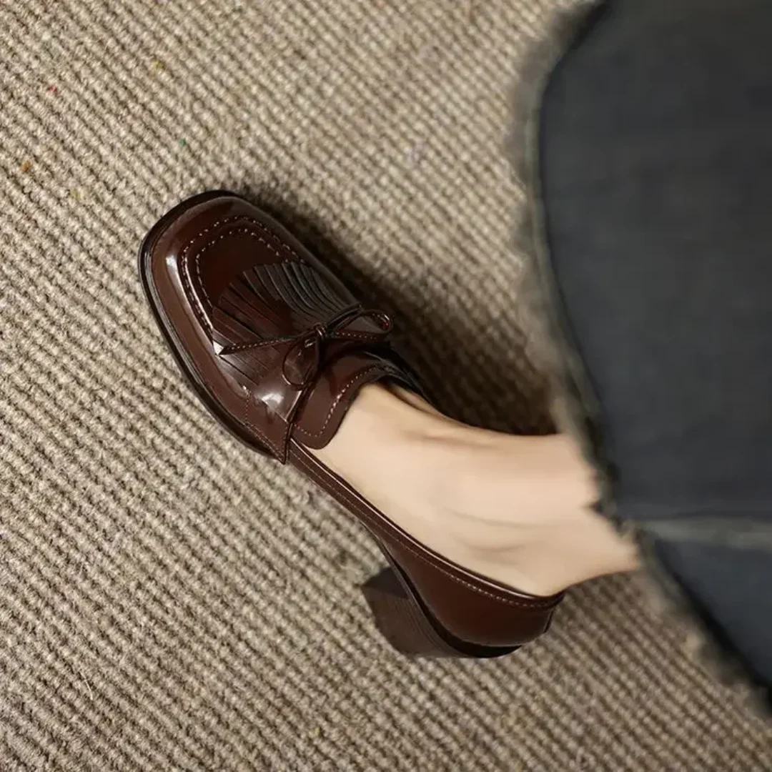 Vivienne | Women's Tassel Loafer Pumps Block Heel Round Toe Heels - Image 8
