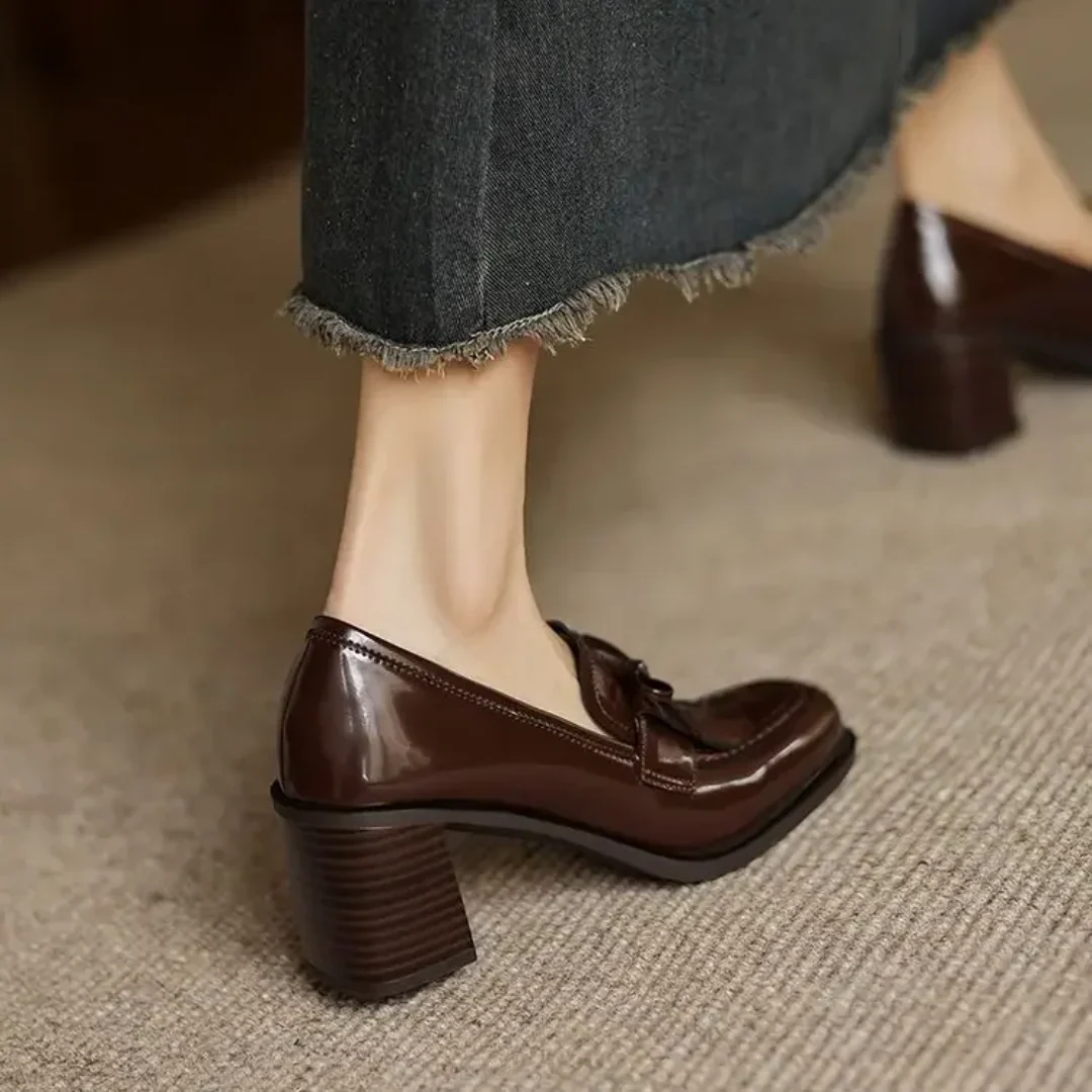Vivienne | Women's Tassel Loafer Pumps Block Heel Round Toe Heels - Image 9