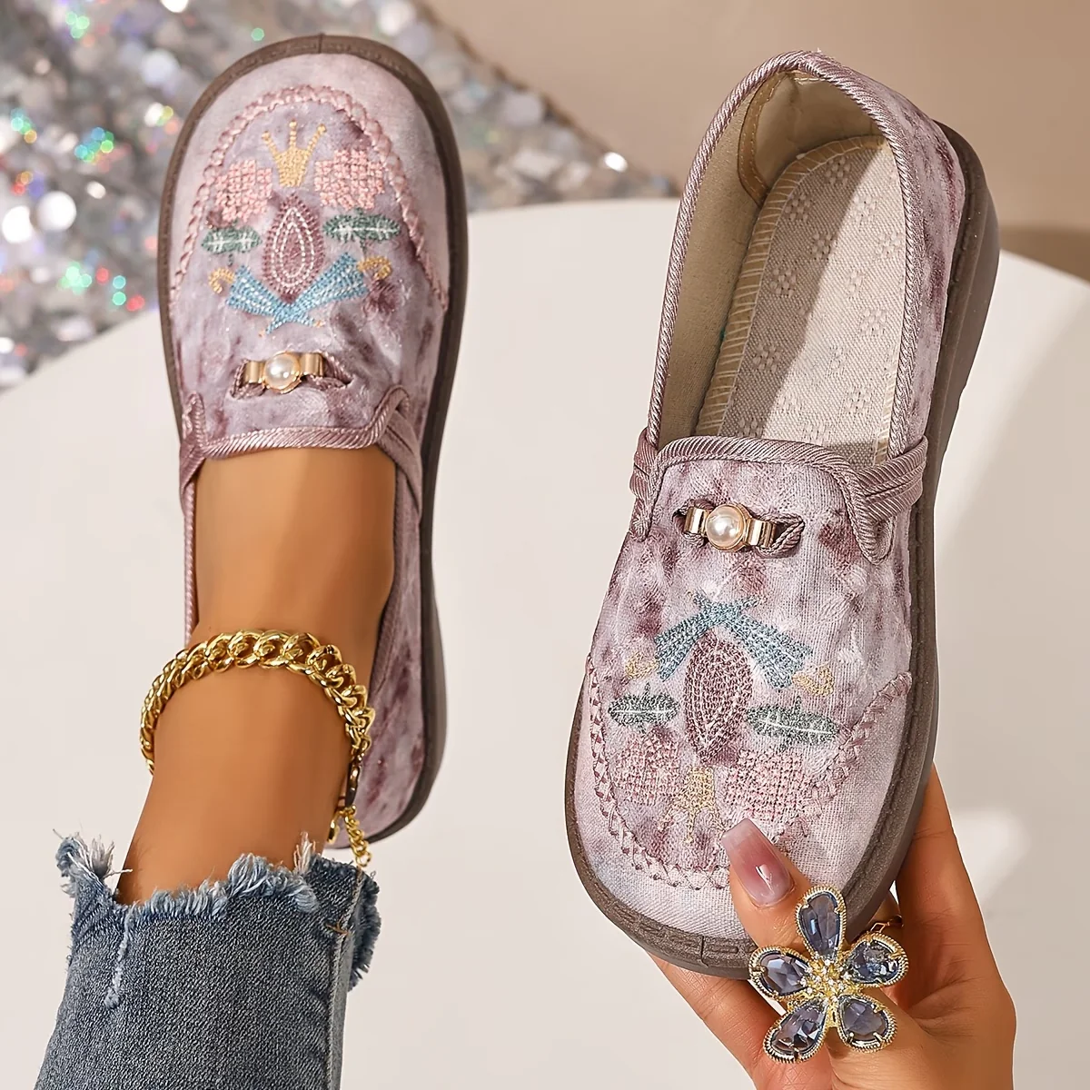 Willow | Women's Embroidered Floral Loafers - Image 3