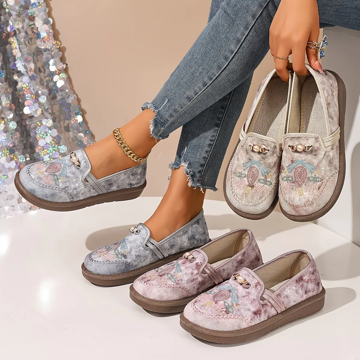 Willow | Women's Embroidered Floral Loafers - Image 4