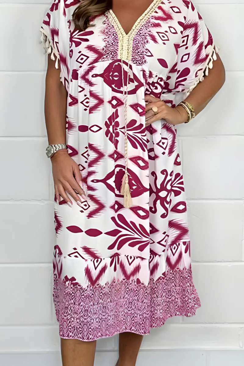 Wisteria | Women's Loose Fit Draped Midi Dress Casual - Image 2
