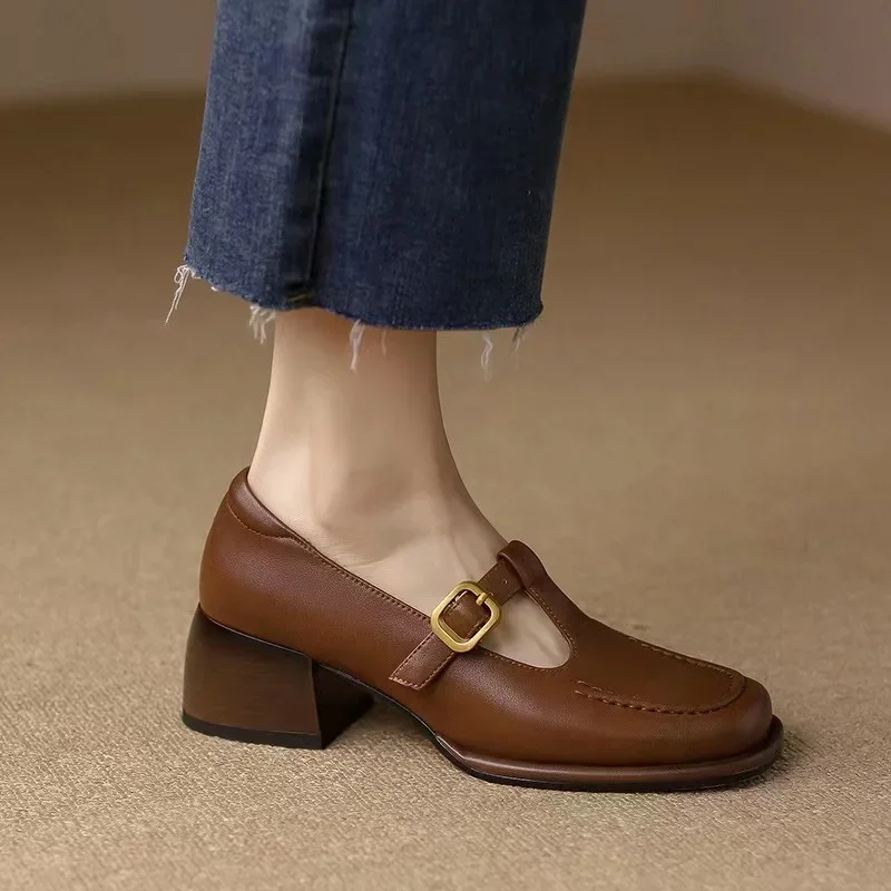 Wren | Women's T-Strap Mary Jane Shoes Square Toe Low Block Heel - Image 11