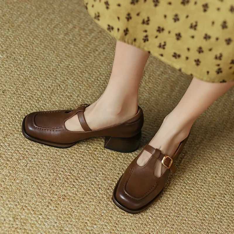 Wren | Women's T-Strap Mary Jane Shoes Square Toe Low Block Heel - Image 3