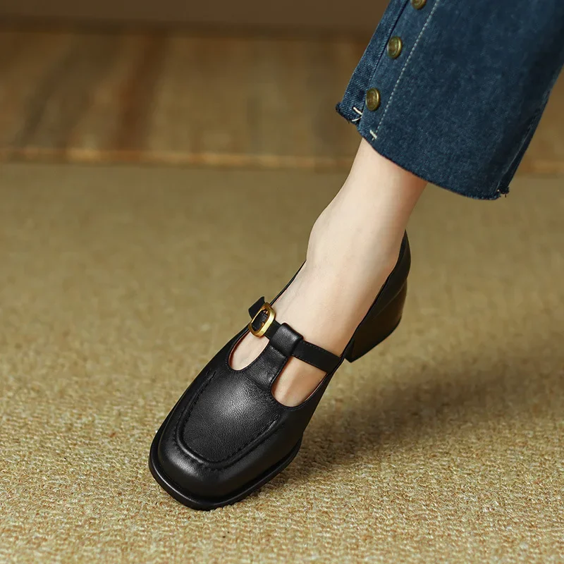 Wren | Women's T-Strap Mary Jane Shoes Square Toe Low Block Heel - Image 4