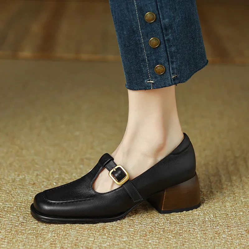 Wren | Women's T-Strap Mary Jane Shoes Square Toe Low Block Heel - Image 5