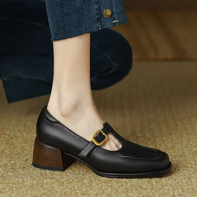 Wren | Women's T-Strap Mary Jane Shoes Square Toe Low Block Heel - Image 6