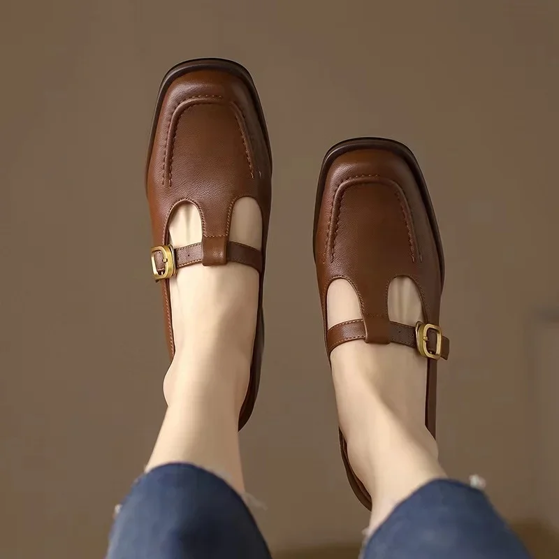 Wren | Women's T-Strap Mary Jane Shoes Square Toe Low Block Heel - Image 8