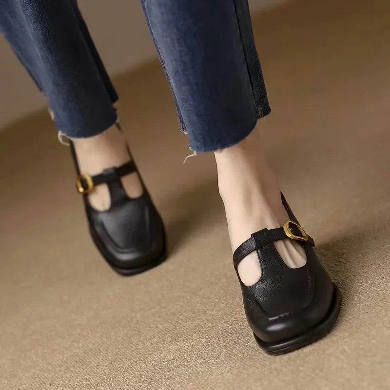 Wren | Women's T-Strap Mary Jane Shoes Square Toe Low Block Heel - Image 9