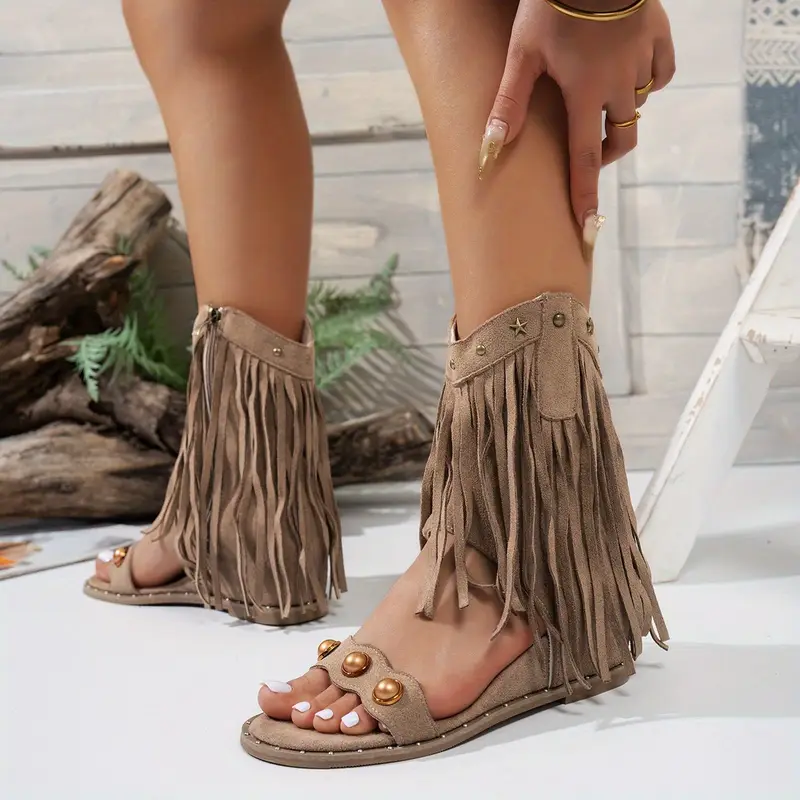 Zara | Women's Fringe Ankle Sandals with Zipper - Image 9
