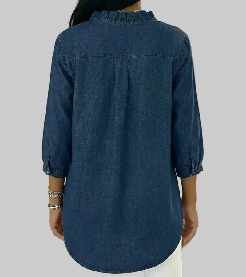 Zara | Women's Ruffle V-Neck 3/4 Sleeve Blouse - Image 4