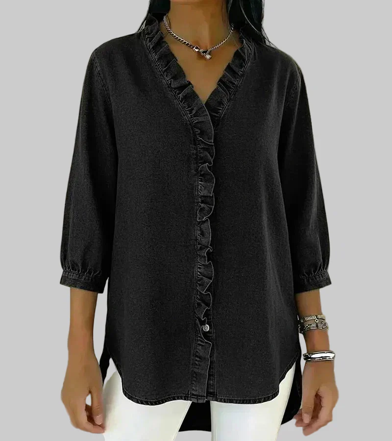 Zara | Women's Ruffle V-Neck 3/4 Sleeve Blouse - Image 5